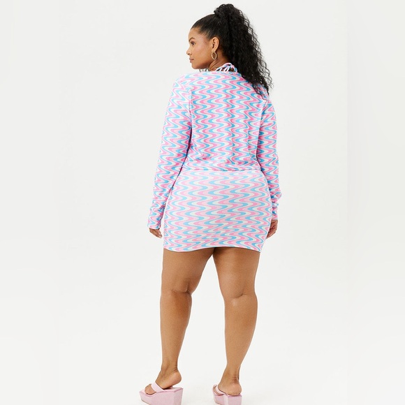 Frankie’s Bikinis Cheri Terry Cardigan Sweater Blue Pink - Picture 7 of 13